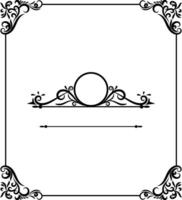 Elegant Black and White Floral Frame with Ornate Corners and Central Circle for Design Projects vector