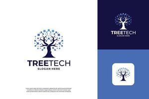 Digital tree tech logo design template vector