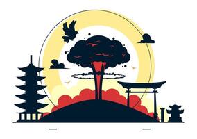 of Hiroshima Day with Nuclear Explosion and White Dove in Flat Design vector