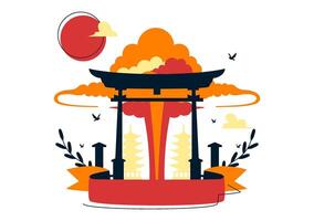 Commemorating Hiroshima Day with Dove and Explosion in a Flat Cartoon Scene vector
