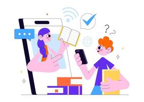 Modern Online Learning and Virtual Classroom with Books and Study Items vector