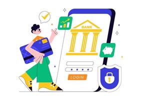 Flat Style Cartoon of Mobile Banking and E-Wallet Transactions Online vector