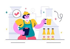 Alcoholic Beverage Brewing with Beer Tanks and Bottles in Modern Flat Style vector