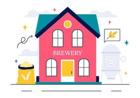 Flat Design of Brewery Production with Alcohol Bottling and Fermenting Equipment vector