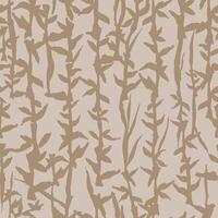Wallpaper camouflage with vertical bamboo stalks. Floral and branch print for fabric with foliage. Chinese traditional pattern. Seamless hand draws leaf texture. Brown camo background vector