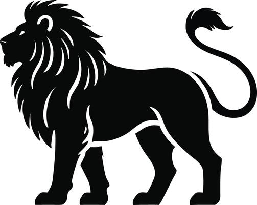 a black and white silhouette of a lion