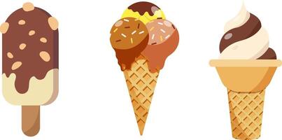 ice cream illustration set with brown cone vector