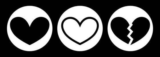 Minimalist Heart and Broken Heart Icons With Circle Shape For Dark Mode vector