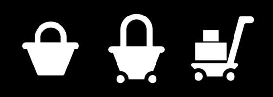 Minimalist Shopping Cart and Basket Icons For Dark Mode vector