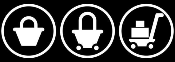 Minimalist Shopping Cart and Basket Icons With Circle Line For Dark Mode vector