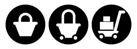 Minimalist Shopping Cart and Basket Icons With Circle Shape For Light Mode vector