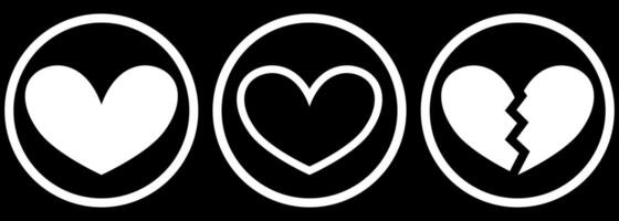 Minimalist Heart and Broken Heart Icons With Circle Line For Dark Mode vector