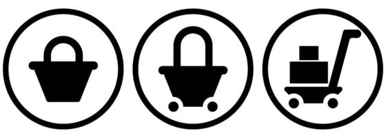 Minimalist Shopping Cart and Basket Icons With Circle Line For Light Mode vector