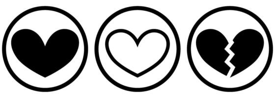Minimalist Heart and Broken Heart Icons With Circle Line For Light Mode vector