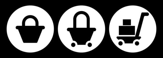Minimalist Shopping Cart and Basket Icons With Circle Shape For Dark Mode vector