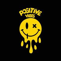 Positive vibes typography and happy face emoji minimal tshirt design. vector