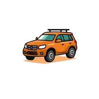 A cartoon-style orange SUV car in a dynamic three-quarter front view. This clean illustration is ideal for children materials, driving guides, vehicle icons, educational prints, or mobile games vector