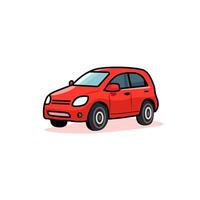 A cute and simple cartoon-style red car illustration in side angle view. This artwork is ideal for children's books, educational materials, automotive-themed graphics, mobile apps, and stickers vector
