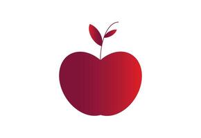 Red Gradient Apple Icon with Two Leaves Modern Fruit Illustration for Design. vector