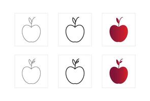 Apple Icon Set, Line and Gradient Style Fruit Illustrations for Design Use. vector