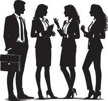 Silhouette of business team in suits discussing strategy and future opportunities vector