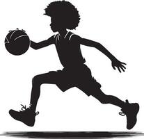 Silhouette of a young basketball player dribbling the ball during a basketball game vector