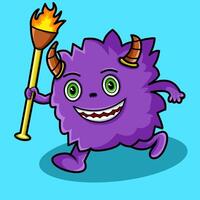 A cute monster running with a torch vector