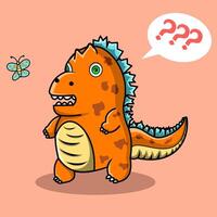Surprised Dinosaur and Butterfly with cartoon style on isolated background vector