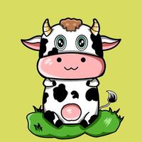 Cow sitting on the grass with smiling face on cartoon style vector