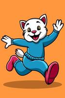 Cartoon cat running and smiling joyfully vector