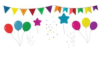 Beautiful party celebration decoration with colorful balloons and flags vector