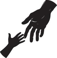 A graphic representation of two hands reaching out to each other in black and white vector