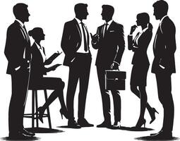 Silhouette of business people in suits discussing and working together in a group vector