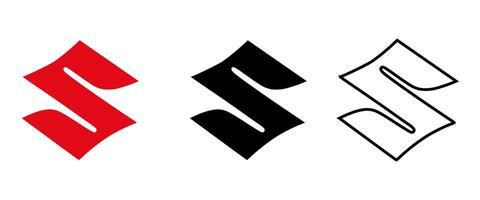Minimalist set of three stylized Suzuki logos in red black and outline design vector