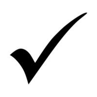 Simple black check mark symbol on white background representing confirmation and correctness vector