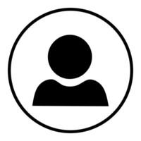 Minimalist black user avatar icon simplified human silhouette inside circle outline. Client symbol vector