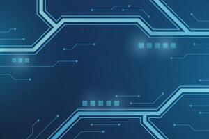 Abstract AI circuit board background. Technology connected blue lines with electronics elements on tech backdrop. Internet network connection, transfer data communication, cyber nano information. vector
