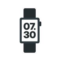 Smartwatch icon with digital time display flat black and white wearable tech vector
