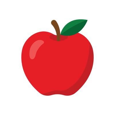 Red Apple Flat Design with Leaf