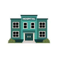 Flat Design Hospital Building with Windows and Bushes Illustration vector