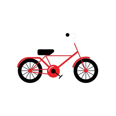 Minimalist Flat Red Bicycle Isolated on White Background