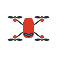 Red quadcopter drone flat flying drone with camera and propellers vector