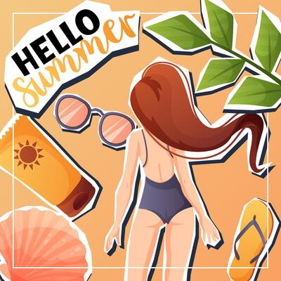 Hello summer post with girl and accessory