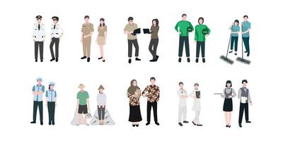 Set of profession characters illustration featuring diverse occupations in various uniforms and poses perfect for infographics and educational materials vector