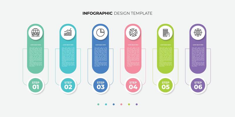 Business infographics template. 6 Step timeline journey. Process diagram, 6 options on white background, Infograph elements