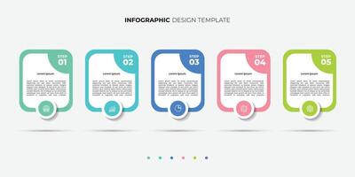 5 Steps Infographics Design Template. Graph, Pie chart, workflow layout, rectangular box diagram, timeline, report, presentation design template vector
