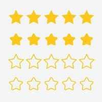 Five stars customer product review icon set, featuring yellow 5 star rating flat icons for apps and websites. Represents quality, customers rating, and feedback vector