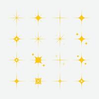 Retro star of different shapes flash yellow set, Collection of twinkle particle stars and rays decorative symbols for design. Icons style basic shapes geometric graphic elements vector