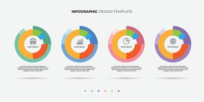 Business infographic analyst uses a chart and dashboard for data business analysis and Data Management System. 4 Step timeline journey. vector
