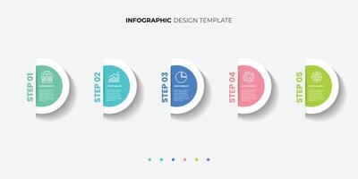5 Steps journey Infographics Design Template. Graph, Pie chart, workflow layout, rectangular box diagram, timeline, report, presentation design vector